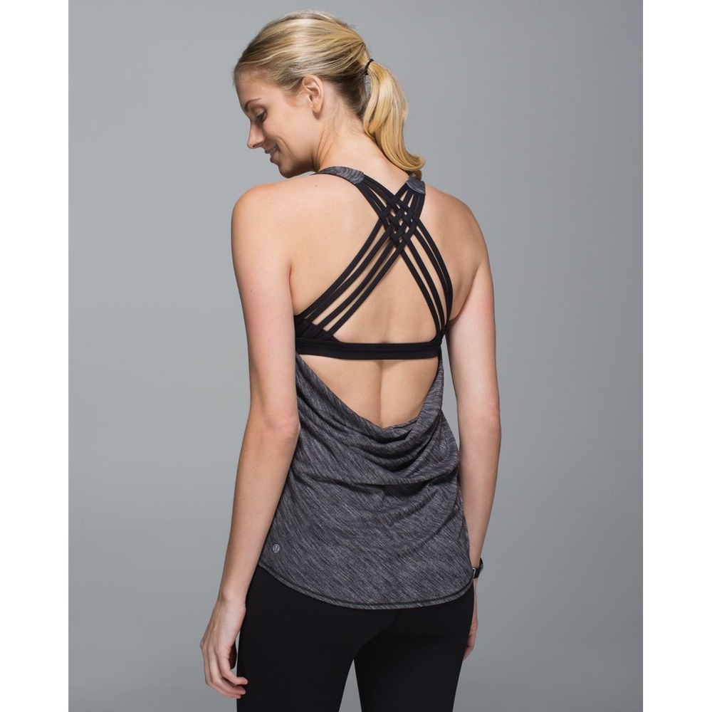 Lululemon Wild Tank Top Size 6 Gray Black Activewear Gym Yoga Pilates Strappy